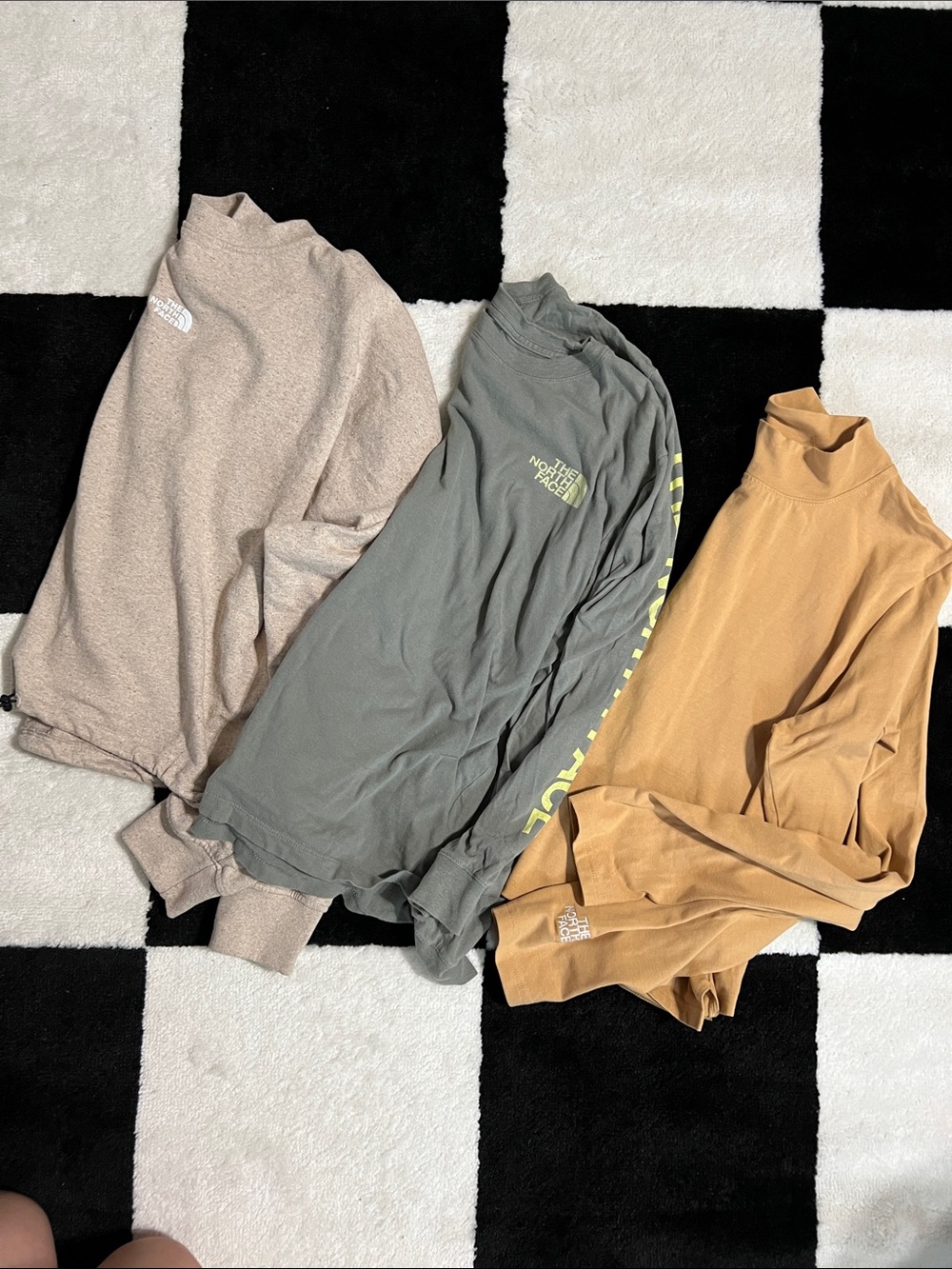 The North Face Mock Neck Long-Sleeve Tops in Beige, Olive, Camel 3 bundle